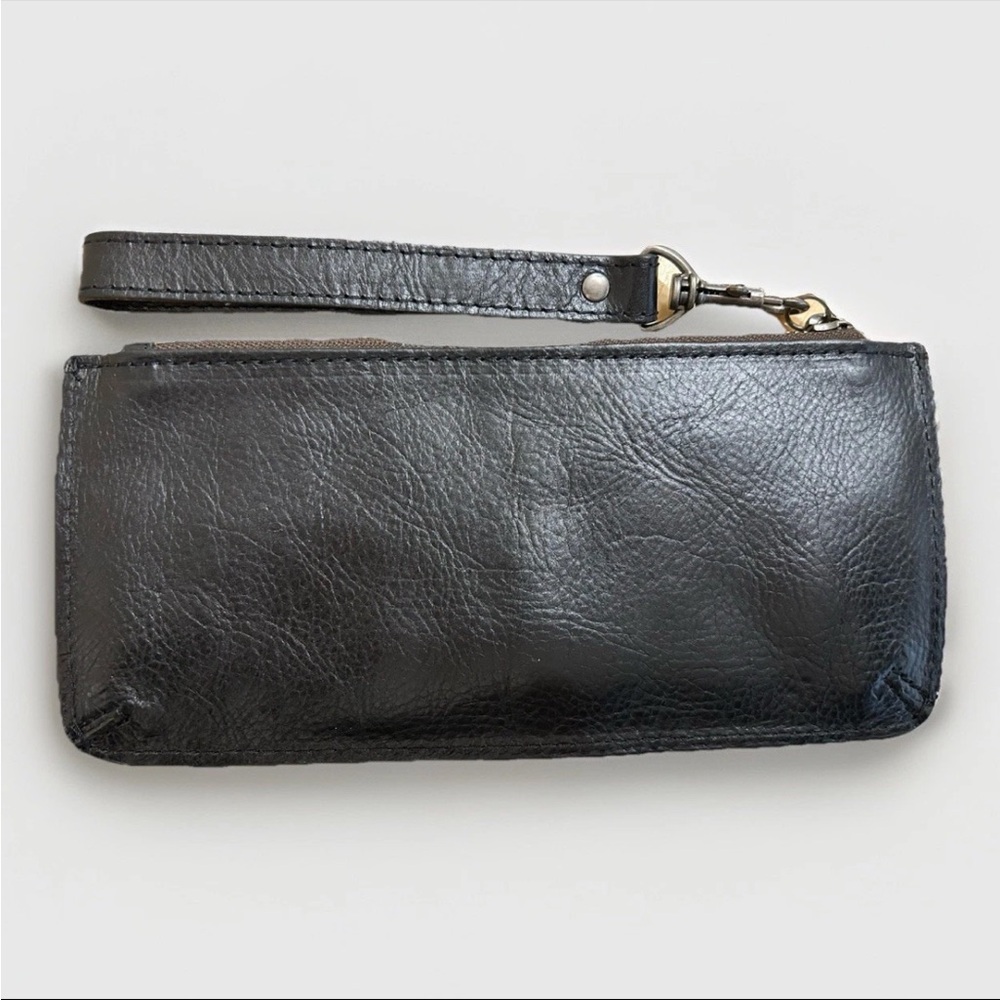 Patricia Nash Black Italian Leather Wristlet Large Clutch Pouch Suede Lined - Picture 2 of 4